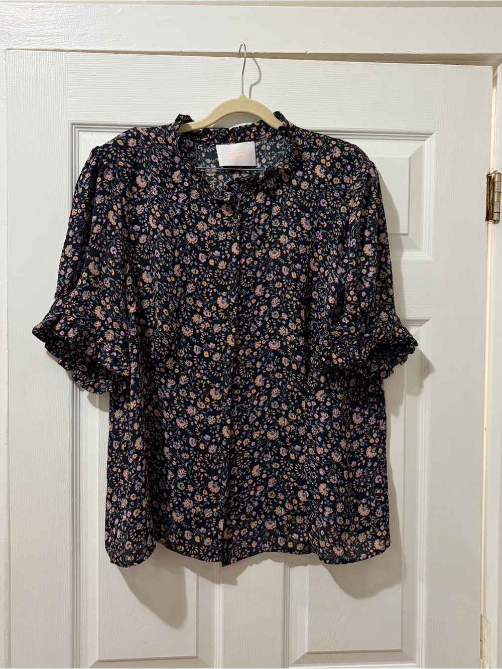Selkie The Bistro Blouse Puff Sleeve Shoulder Pad Ditzy Dot Floral Fitted 2X